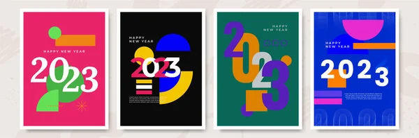 2023 Bunt Von Happy New Year Postern Abstraktes Design Mit — Stockvektor