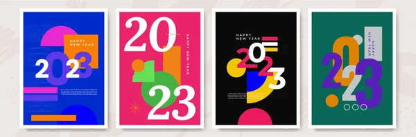 2023 Bunt Von Happy New Year Postern Abstraktes Design Mit — Stockvektor