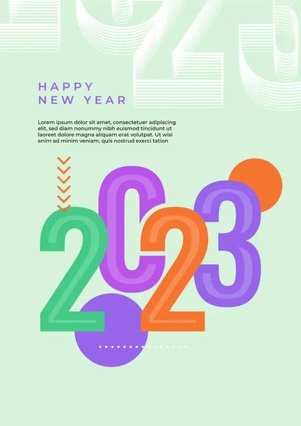 Feliz Nuevo 2023 Año Elegante Texto Colorido Con Diseño Plano — Vector de stock