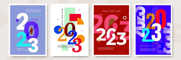 2023 Kleurrijke Posters Van Gelukkig Nieuwjaar Abstract Design Met Typografische — Stockvector
