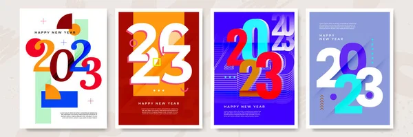 2023年あけましておめでとうございます タイポグラフィスタイルで抽象的なデザイン お祝いや季節の装飾のためのベクトルロゴ2023 ブランディング バナー カバー カードなどの背景 — ストックベクタ