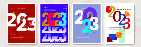 2023 Colorful Happy New Year Posters Abstract Design Typography Style — Stock Vector