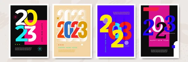 2023 Colorido Cartazes Feliz Ano Novo Design Abstrato Com Estilo — Vetor de Stock