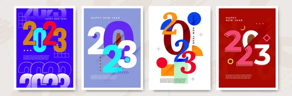 2023 Barevné Plakáty Šťastného Nového Roku Abstraktní Design Typografickým Stylem — Stockový vektor
