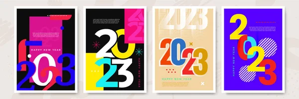 2023 Colorido Carteles Feliz Año Nuevo Diseño Abstracto Con Estilo — Archivo Imágenes Vectoriales