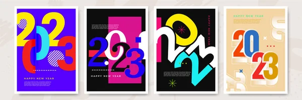 Affiches 2023 Coloré Bonne Année Design Abstrait Avec Style Typographique — Image vectorielle