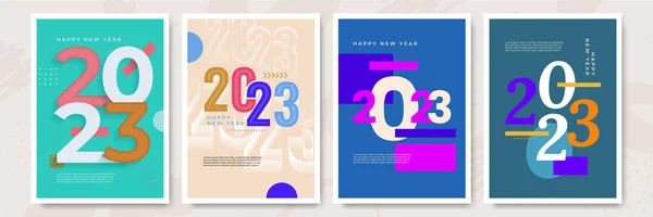 2023 Kolorowe Plakaty Szczęśliwego Nowego Roku Abstrakcyjny Design Typografią Logo — Wektor stockowy