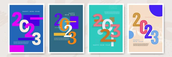 2023 Πολύχρωμο Της Ευτυχισμένο Νέο Έτος Αφίσες Αφηρημένη Σχεδίαση Τυπογραφικό — Διανυσματικό Αρχείο