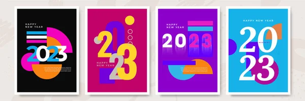 2023 Красочные Плакаты Поздравлениями Новым Годом Абстрактный Дизайн Типографским Стилем — стоковый вектор