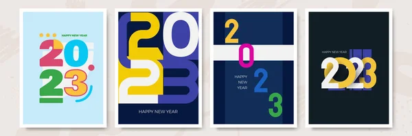 新年快乐2023 矢量假日插图2023手写体标志文字设计 闪烁着五彩斑斓的彩霞和闪亮的金色星空背景 — 图库矢量图片