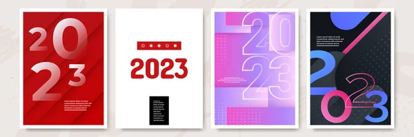 Conceito Criativo 2023 Conjunto Cartazes Feliz Ano Novo Modelos Design — Vetor de Stock