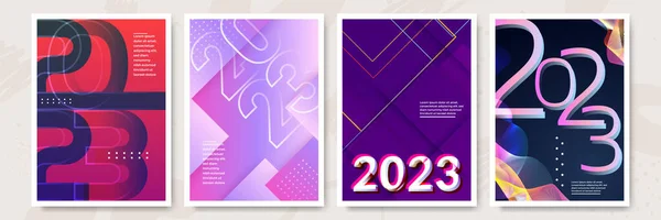 Concept Créatif 2023 Happy New Year Affiches Ensemble Modèles Conception — Image vectorielle
