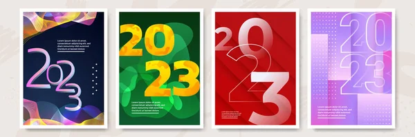 Kreatywna Koncepcja 2023 Szczęśliwego Nowego Roku Plakaty Zestaw Szablony Logo — Wektor stockowy