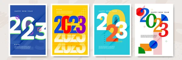 新年快乐2023年招贴画系列风格平整 用彩色图形和字体向卡片模板致意 社交媒体的创意概念 矢量说明 — 图库矢量图片