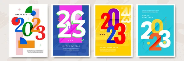 Mutlu Yıllar 2023 Posterleri Düz Stil Renkli Grafikleri Tipografisi Olan — Stok Vektör