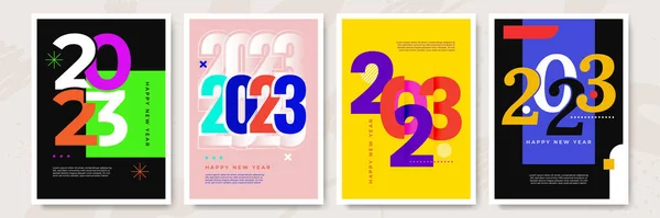 Новым 2023 Годом Коллекция Плакатов Плоском Стиле Шаблон Поздравительной Открытки — стоковый вектор