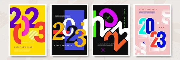 新年快乐2023年招贴画系列风格平整 用彩色图形和字体向卡片模板致意 社交媒体的创意概念 矢量说明 — 图库矢量图片