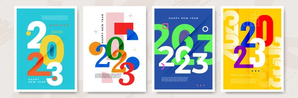 Новым 2023 Годом Коллекция Плакатов Плоском Стиле Шаблон Поздравительной Открытки — стоковый вектор
