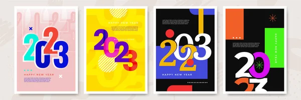 Happy New Year 2023 Posters Collection Flat Style Greeting Card — Stock Vector