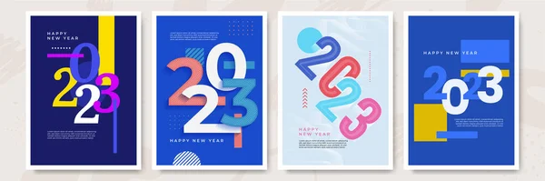 Frohes Neues Jahr 2023 Poster Kollektion Flachem Stil Grußkarten Vorlage — Stockvektor