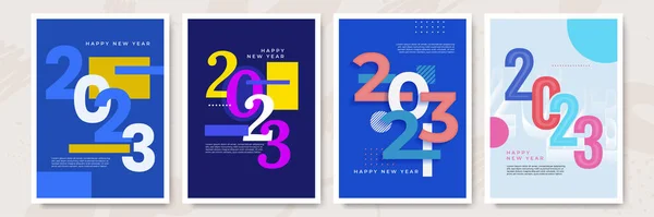 Frohes Neues Jahr 2023 Poster Kollektion Flachem Stil Grußkarten Vorlage — Stockvektor