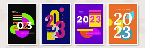 Happy New Year 2023 Posters Collectie Platte Stijl Wenskaart Sjabloon — Stockvector