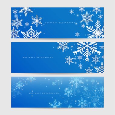 Kar ve kar taneli Noel mavisi arka plan. Kar tanesi sınır vektörü resimli Noel kartı