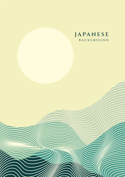 Fundo Cartaz Japonês Com Vetor Padrão Onda Linha Sol Modelo —  Vetores de Stock
