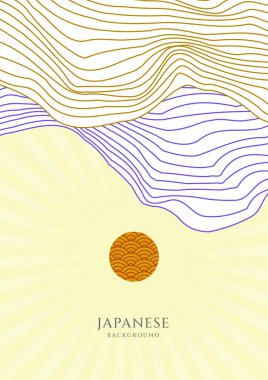 Modern Japon tarzı poster tasarımı. Vektör çizimi. Soyut arkaplan seti. Japon desenli tasarım. Geleneksel Japonya. Asya poster konsepti. Klasik sanat..