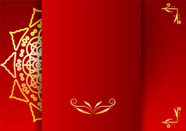 Altın ve kırmızı süslemeli mandala arka planı. Lüks mandala arka planında altın arabesk desenli Arap islami doğu tarzı. Baskı, poster, kapak, broşür, broşür, afiş için dekoratif mandala.
