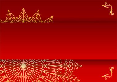 Altın ve kırmızı süslemeli mandala arka planı. Lüks mandala arka planında altın arabesk desenli Arap islami doğu tarzı. Baskı, poster, kapak, broşür, broşür, afiş için dekoratif mandala.