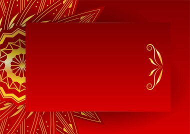 Altın ve kırmızı süslemeli mandala arka planı. Lüks mandala arka planında altın arabesk desenli Arap islami doğu tarzı. Baskı, poster, kapak, broşür, broşür, afiş için dekoratif mandala.