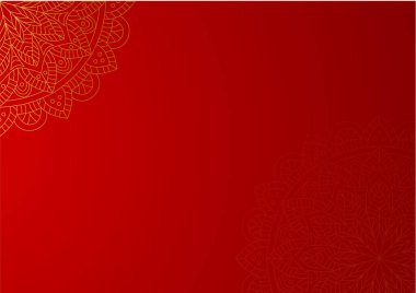 Altın ve kırmızı süslemeli mandala arka planı. Lüks mandala arka planında altın arabesk desenli Arap islami doğu tarzı. Baskı, poster, kapak, broşür, broşür, afiş için dekoratif mandala.