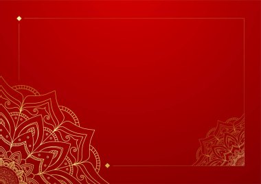 Altın ve kırmızı süslemeli mandala arka planı. Lüks mandala arka planında altın arabesk desenli Arap islami doğu tarzı. Baskı, poster, kapak, broşür, broşür, afiş için dekoratif mandala.