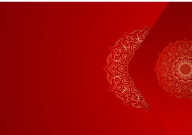 Altın ve kırmızı süslemeli mandala arka planı. Lüks mandala arka planında altın arabesk desenli Arap islami doğu tarzı. Baskı, poster, kapak, broşür, broşür, afiş için dekoratif mandala.