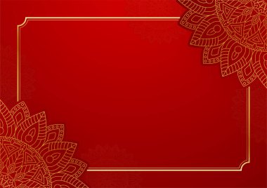 Altın ve kırmızı süslemeli mandala arka planı. Lüks mandala arka planında altın arabesk desenli Arap islami doğu tarzı. Baskı, poster, kapak, broşür, broşür, afiş için dekoratif mandala.