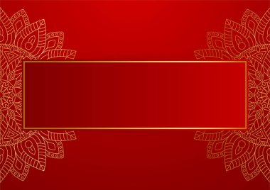 Altın ve kırmızı süslemeli mandala arka planı. Lüks mandala arka planında altın arabesk desenli Arap islami doğu tarzı. Baskı, poster, kapak, broşür, broşür, afiş için dekoratif mandala.