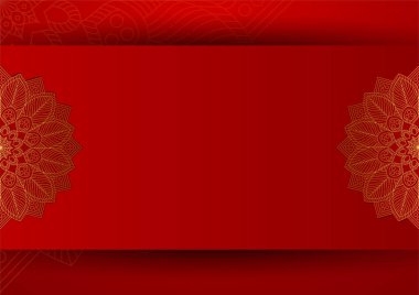 Altın ve kırmızı süslemeli mandala arka planı. Lüks mandala arka planında altın arabesk desenli Arap islami doğu tarzı. Baskı, poster, kapak, broşür, broşür, afiş için dekoratif mandala.