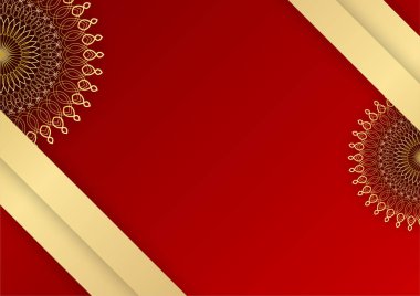 Altın ve kırmızı süslemeli mandala arka planı. Lüks mandala arka planında altın arabesk desenli Arap islami doğu tarzı. Baskı, poster, kapak, broşür, broşür, afiş için dekoratif mandala.