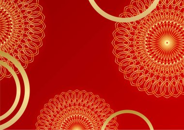 Altın ve kırmızı süslemeli mandala arka planı. Lüks mandala arka planında altın arabesk desenli Arap islami doğu tarzı. Baskı, poster, kapak, broşür, broşür, afiş için dekoratif mandala.