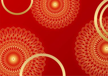Altın ve kırmızı süslemeli mandala arka planı. Lüks mandala arka planında altın arabesk desenli Arap islami doğu tarzı. Baskı, poster, kapak, broşür, broşür, afiş için dekoratif mandala.