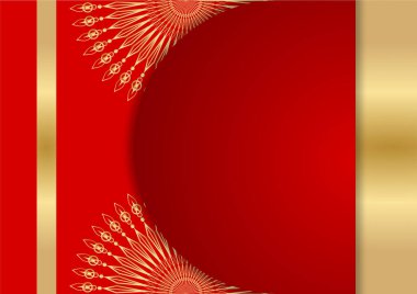 Altın ve kırmızı süslemeli mandala arka planı. Lüks mandala arka planında altın arabesk desenli Arap islami doğu tarzı. Baskı, poster, kapak, broşür, broşür, afiş için dekoratif mandala.