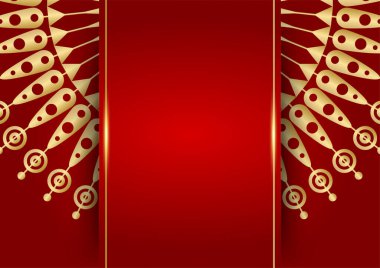 Altın ve kırmızı süslemeli mandala arka planı. Lüks mandala arka planında altın arabesk desenli Arap islami doğu tarzı. Baskı, poster, kapak, broşür, broşür, afiş için dekoratif mandala.