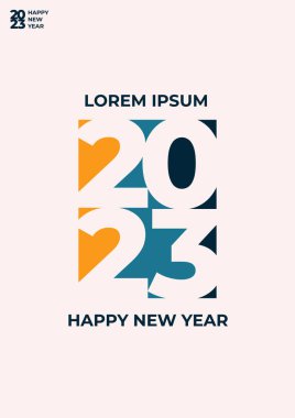 Mutlu 2023 yılbaşı posterleri. Etiketleme, afiş, kapak, davetiye kartı için tipografi geometrik logosu 2023.