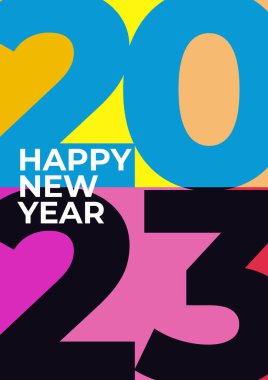 Mutlu yıllar 2023 afiş şablonu renkli numaralarla. 2023 Yeni Yıl Kutlaması Konsepti