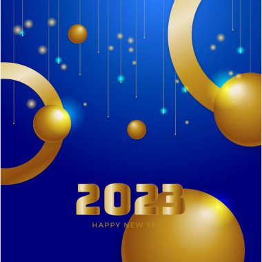 Mutlu yıllar 2023 mavi altın sosyal medya şablonu ve tebrik kartı tasarımı