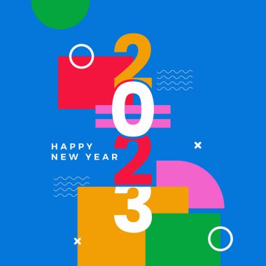 Mutlu yıllar 2023 sosyal medya şablonu ve tebrik kartı tasarımı