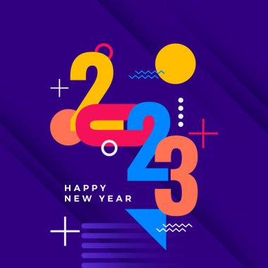 Mutlu yıllar 2023 sosyal medya şablonu ve tebrik kartı tasarımı