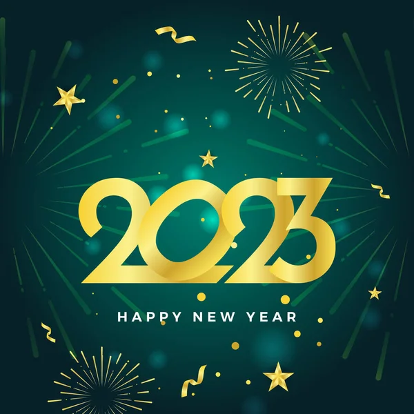 快乐新年2023绿金社交媒体模板和贺卡设计 — 图库矢量图片
