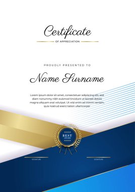 Zarif mavi ve altın diploma ödül şablonu